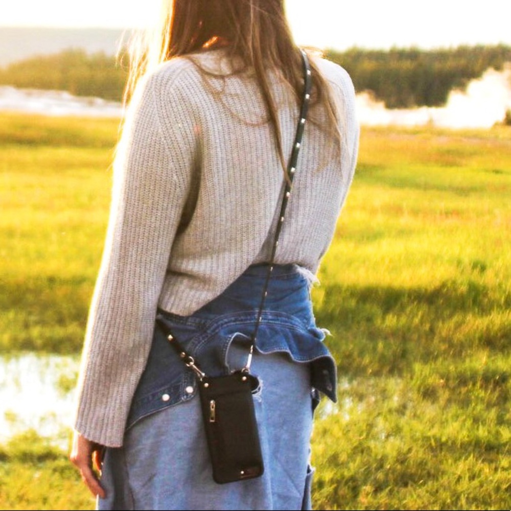 Hera Black Vegan Leather with Studs Bag Strap